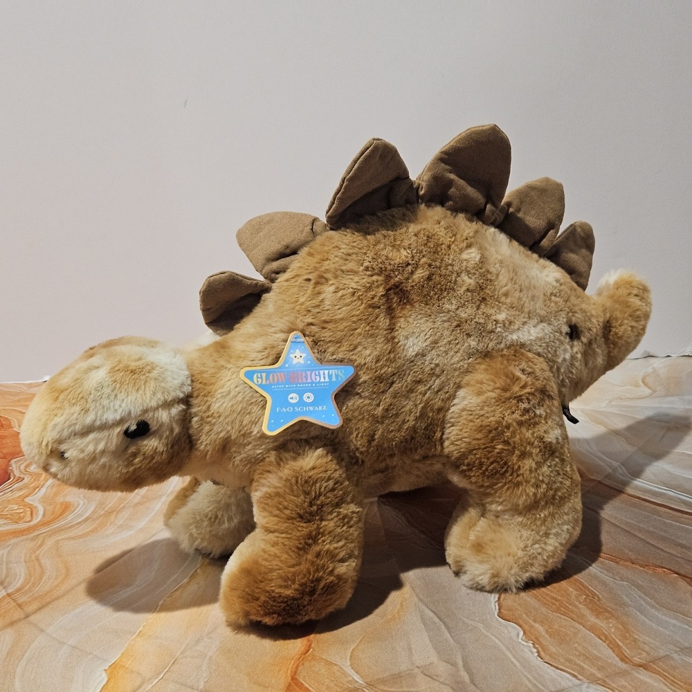 FAO Schwarz Glow Brights Stegosaurus Dinosaur Plush 12" Light Up Sound Works